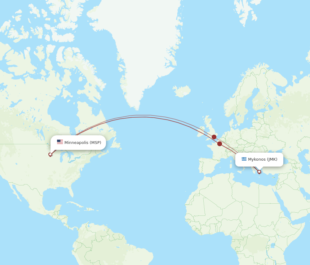 MSP-JMK flight routes