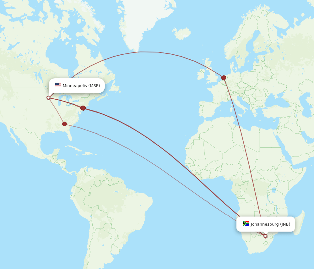 MSP-JNB flight routes