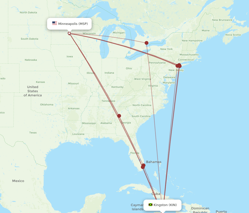 MSP to KIN flights and routes map