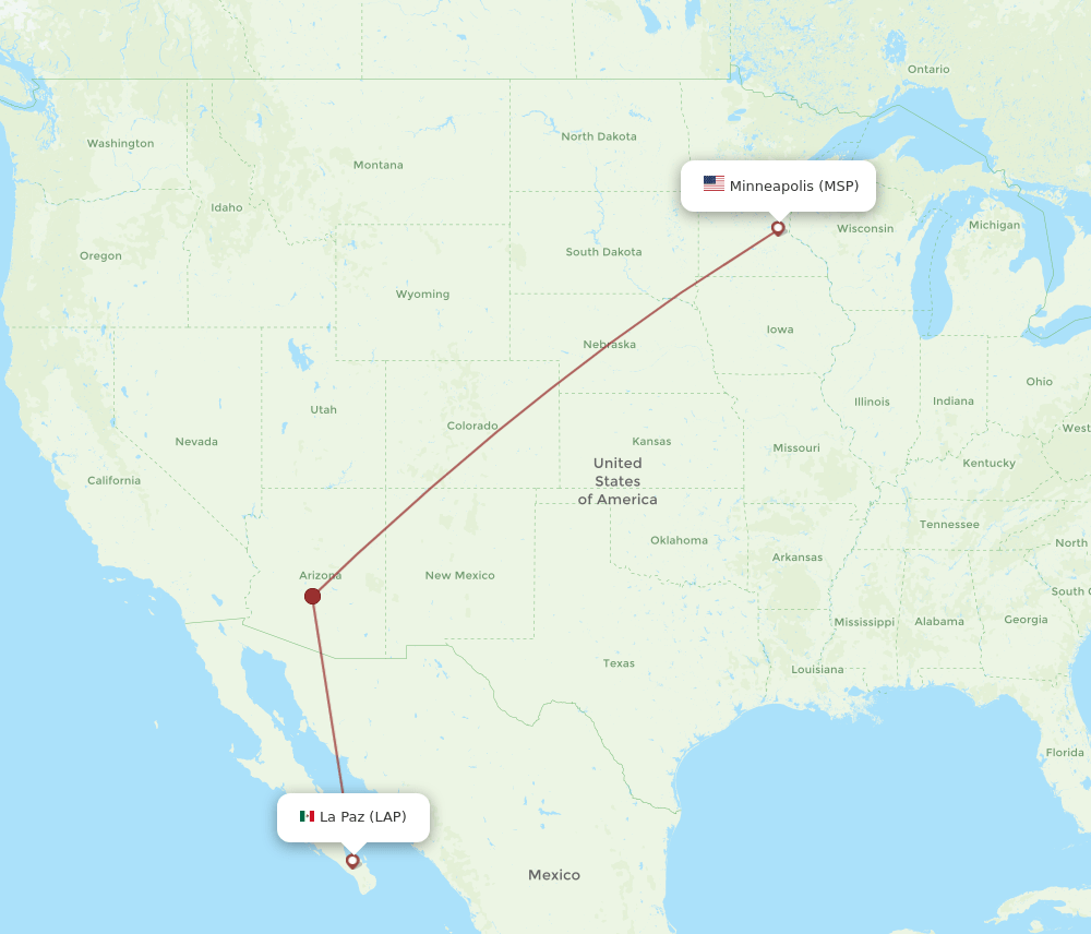 Minneapolis - La Paz route map and flight paths