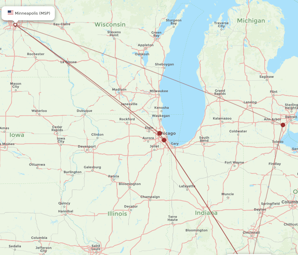 MSP-LEX flight routes