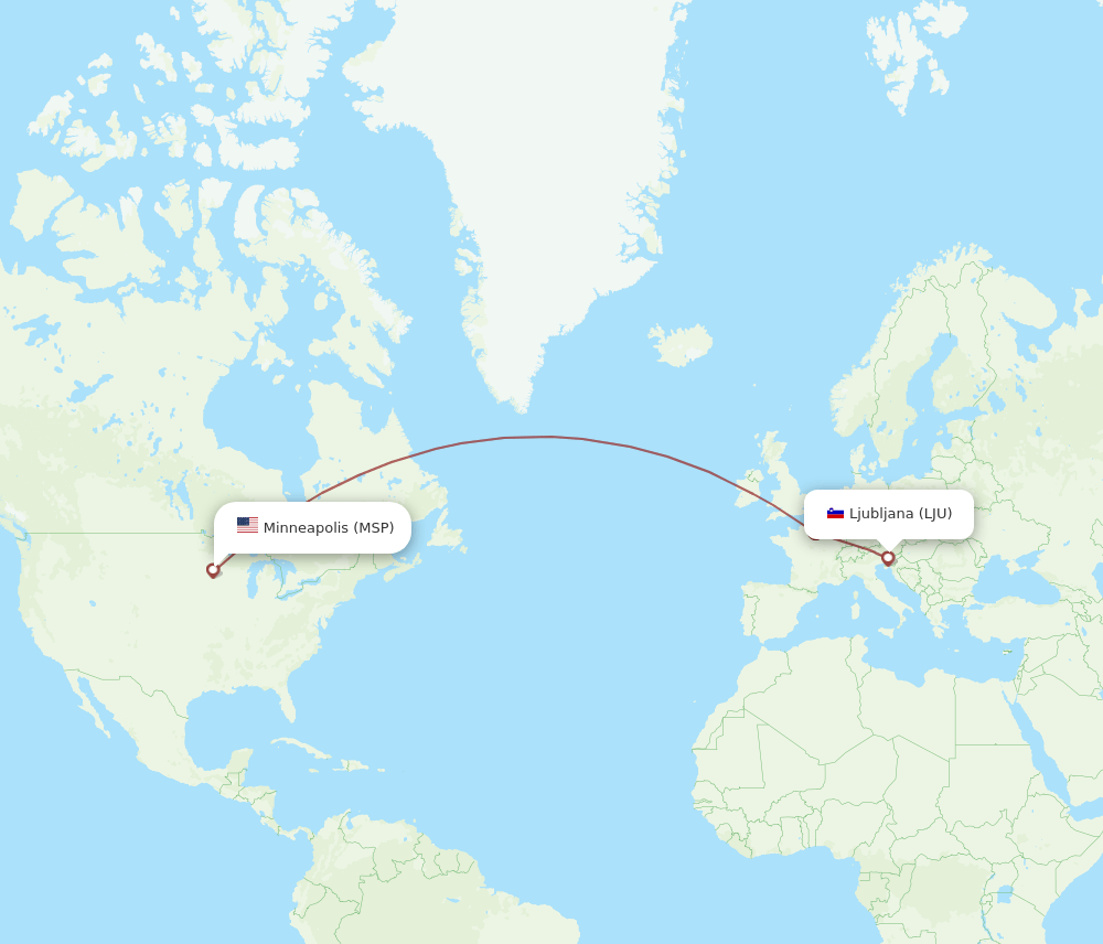 MSP-LJU flight routes