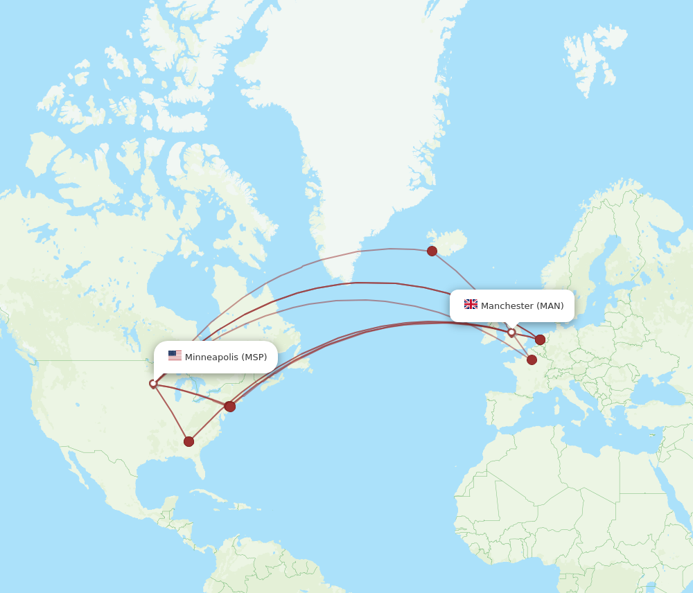 MSP to MAN flights and routes map