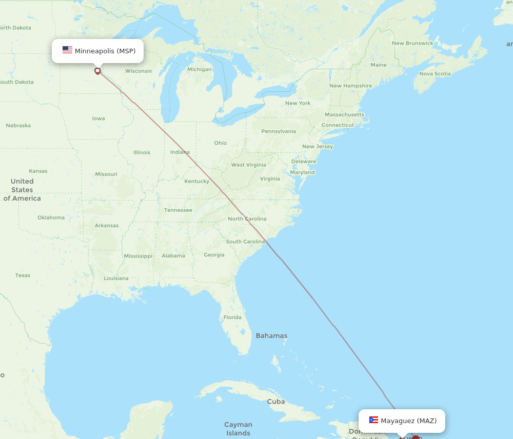 MSP to MAZ flights and routes map