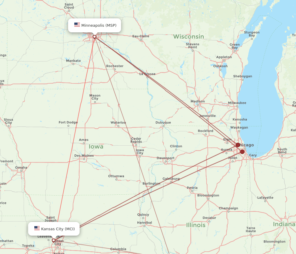 MSP-MCI flight routes
