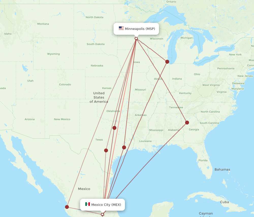 MSP-MEX flight routes