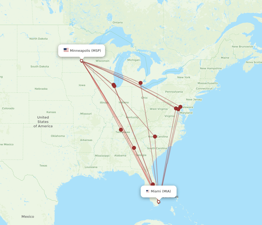 MSP-MIA flight routes