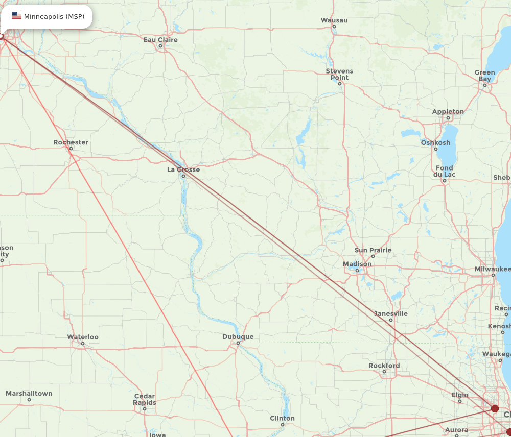 MSP-MLI flight routes