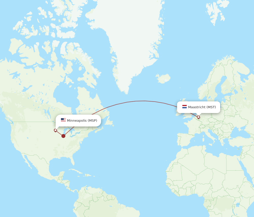 Minneapolis - Maastricht route map and flight paths