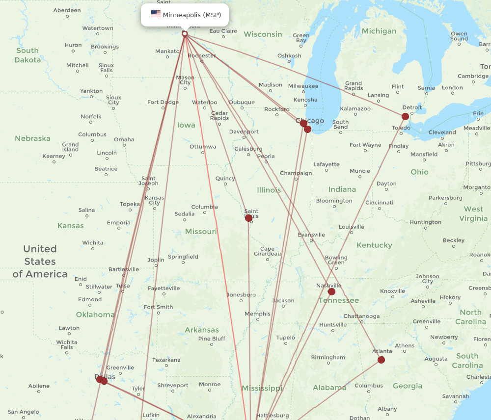 MSP to MSY flights and routes map