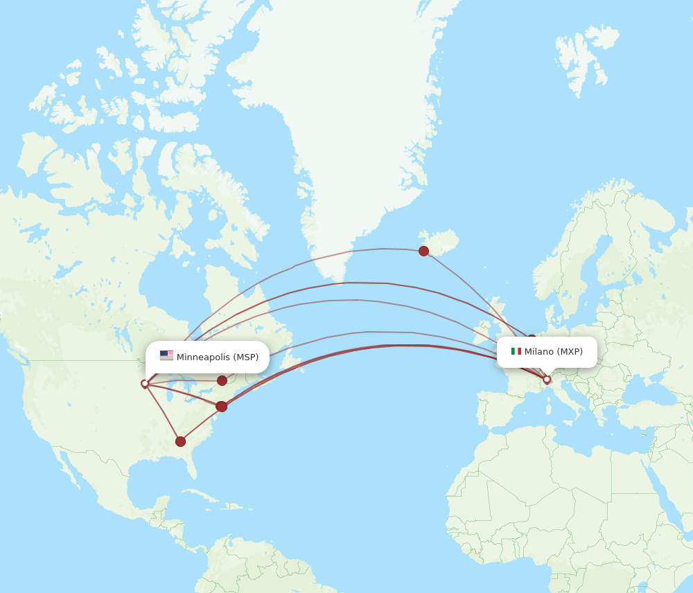 MSP to MXP flights and routes map