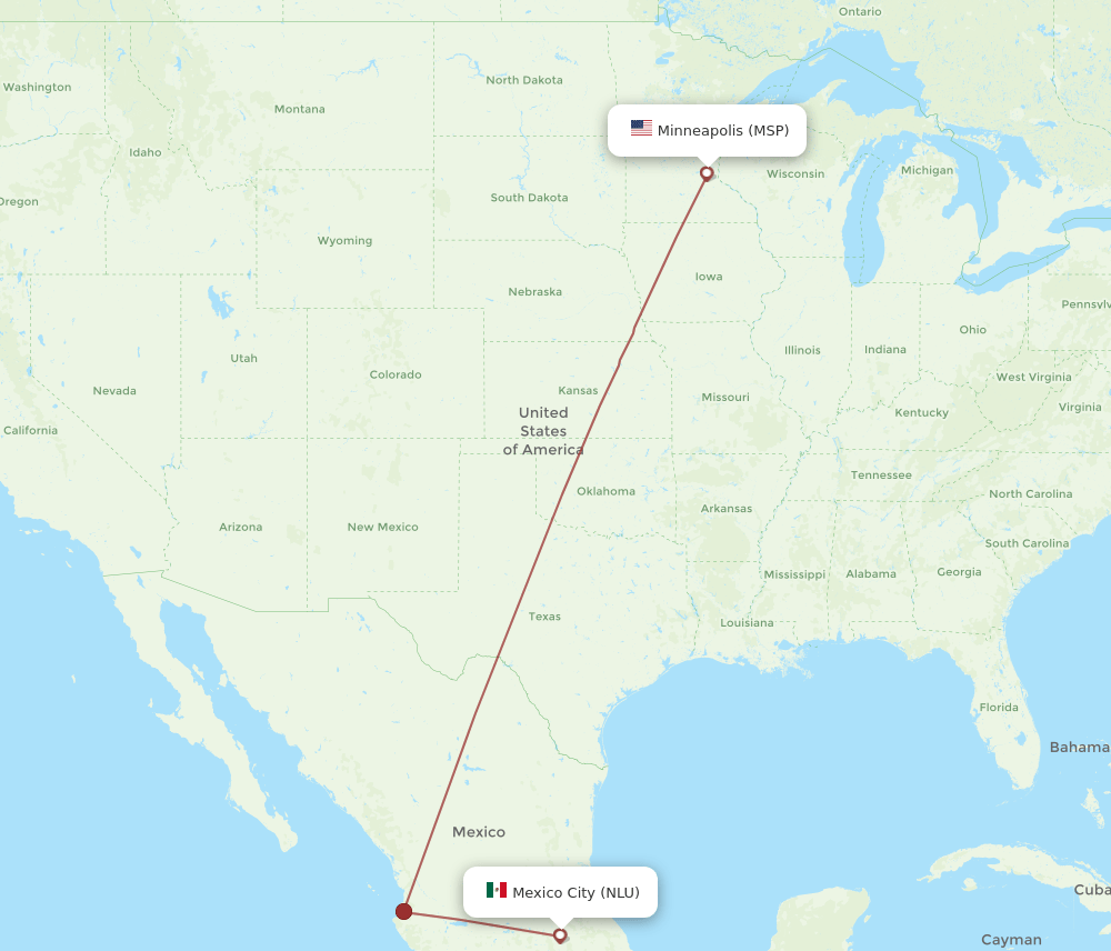 MSP to NLU flights and routes map