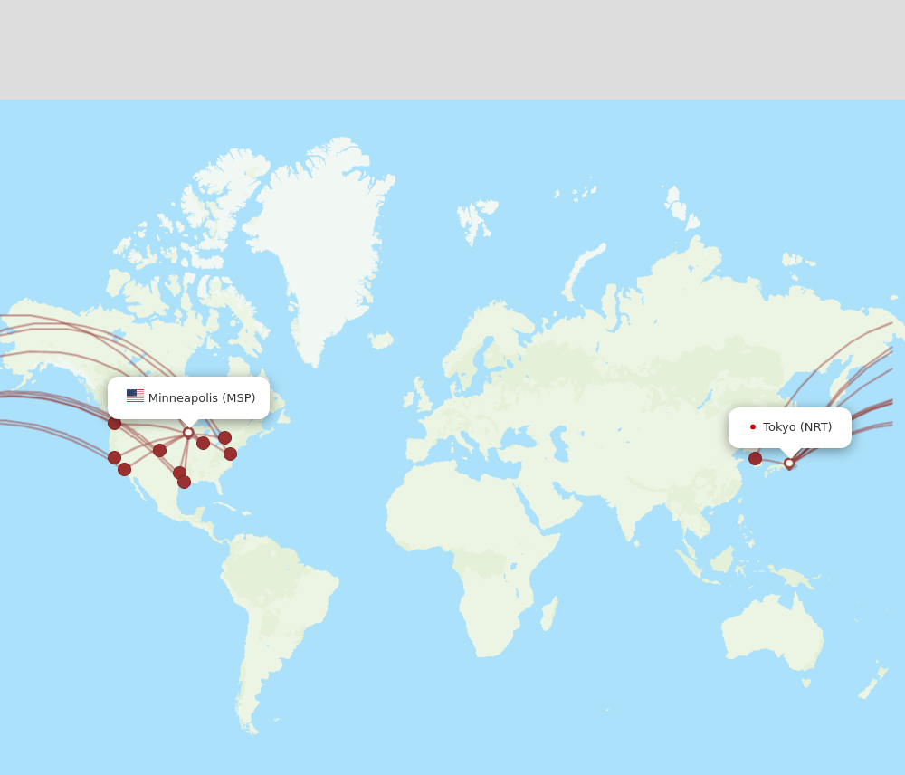 MSP to NRT flights and routes map