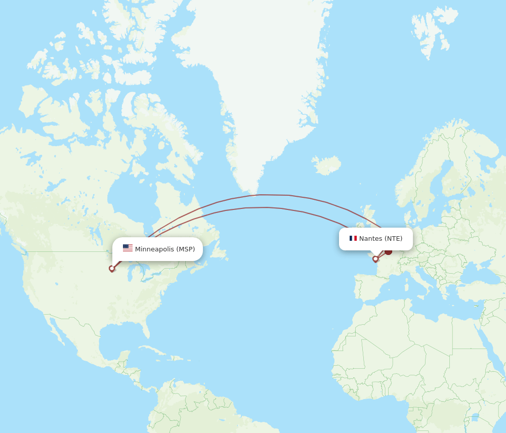 MSP-NTE flight routes