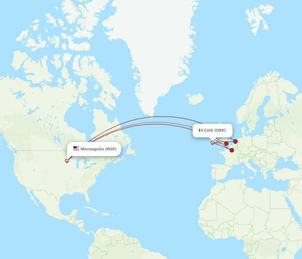 MSP to ORK flights and routes map
