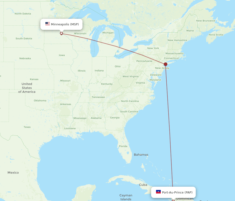 Minneapolis - Port-au-Prince route map and flight paths