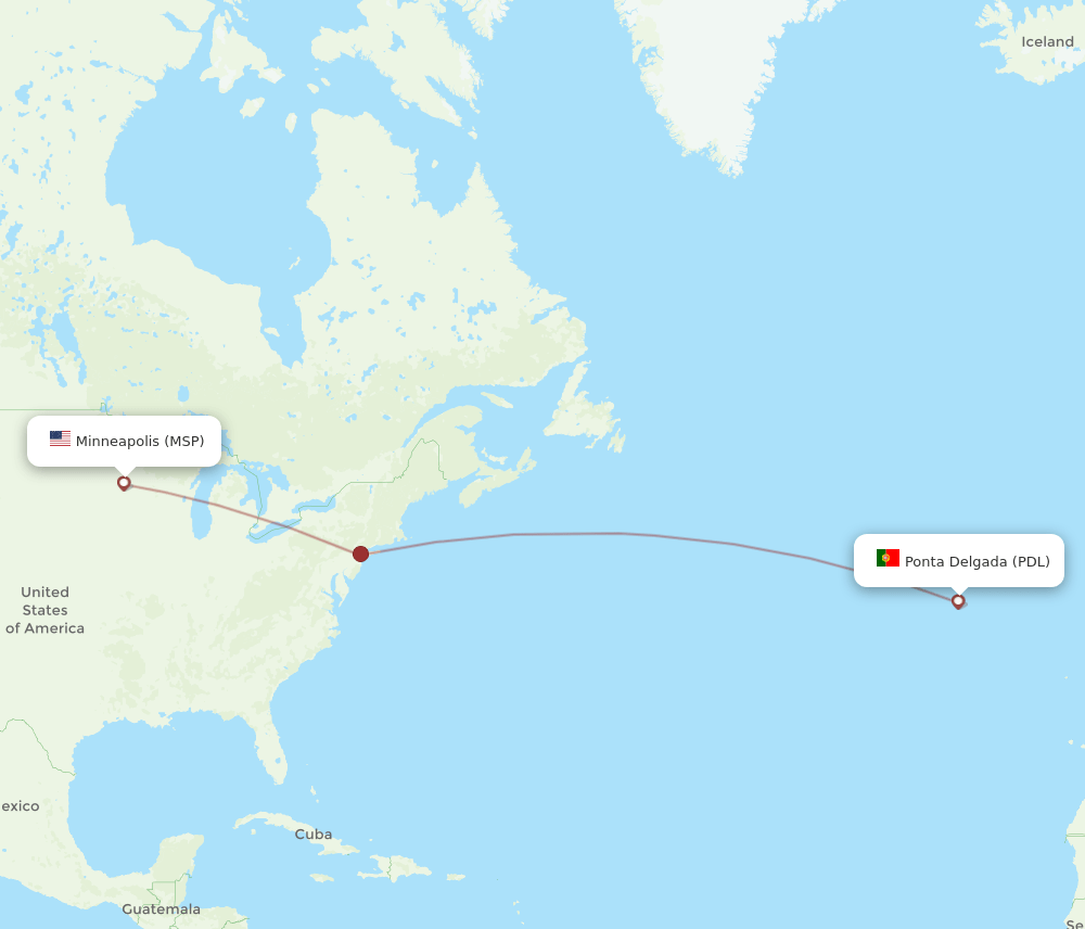 MSP to PDL flights and routes map