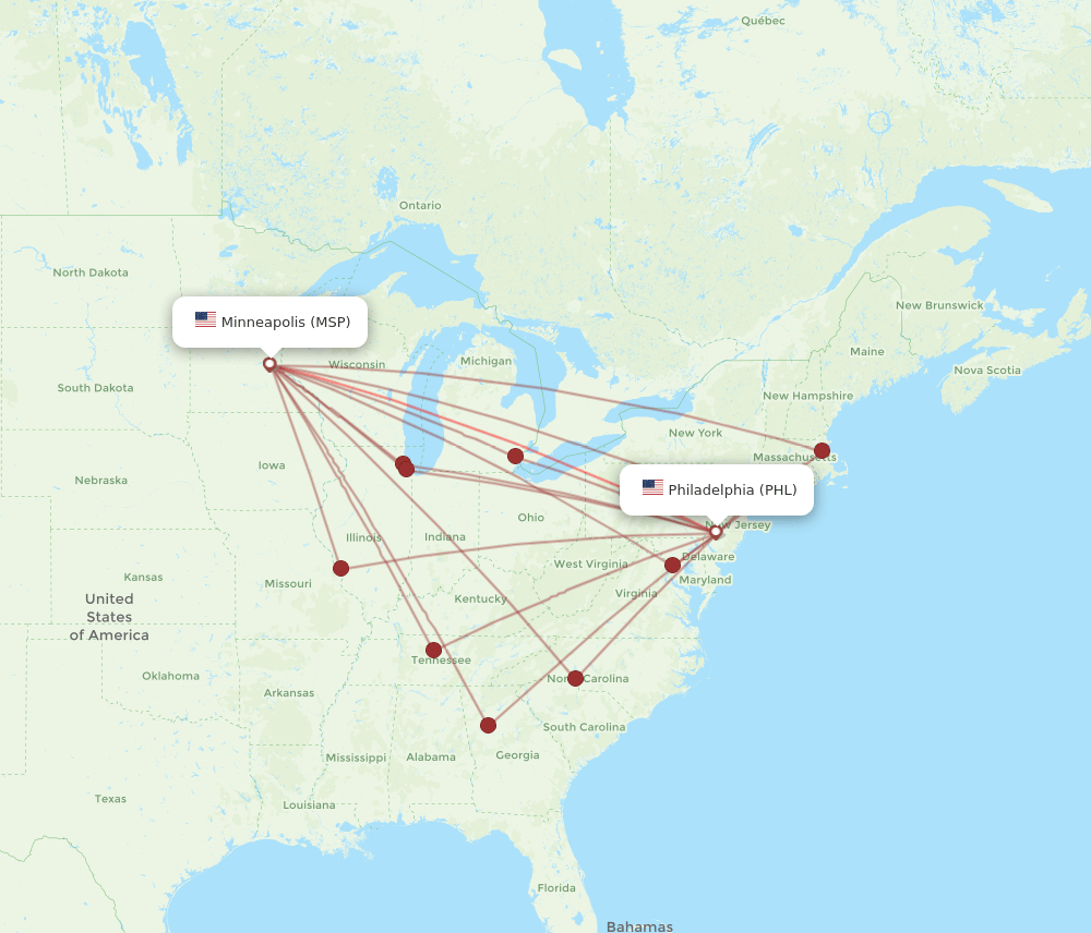 MSP-PHL flight routes