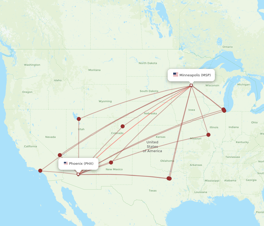 MSP to PHX flights and routes map