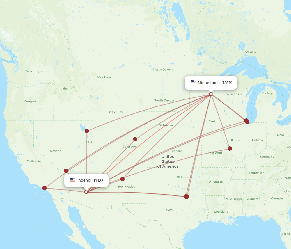 MSP-PHX flight routes