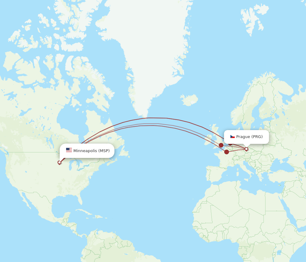 MSP-PRG flight routes