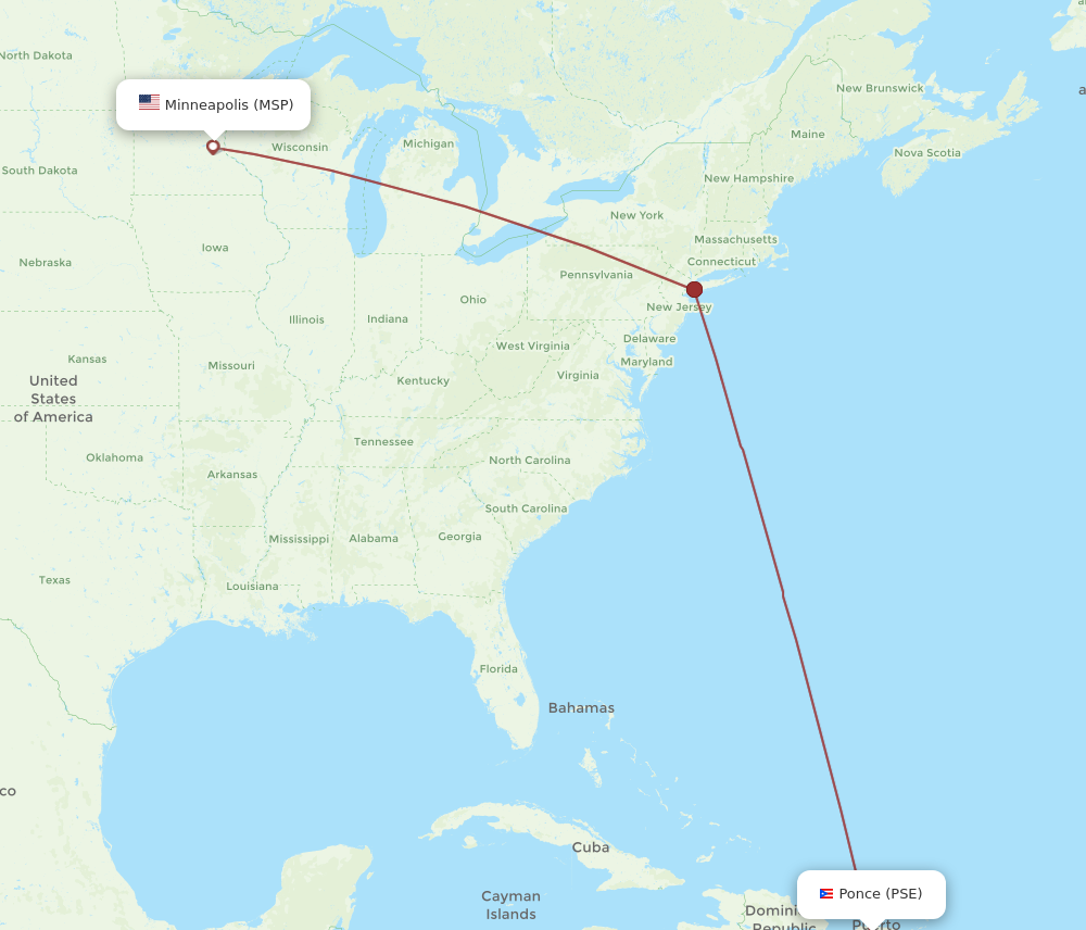 MSP to PSE flights and routes map