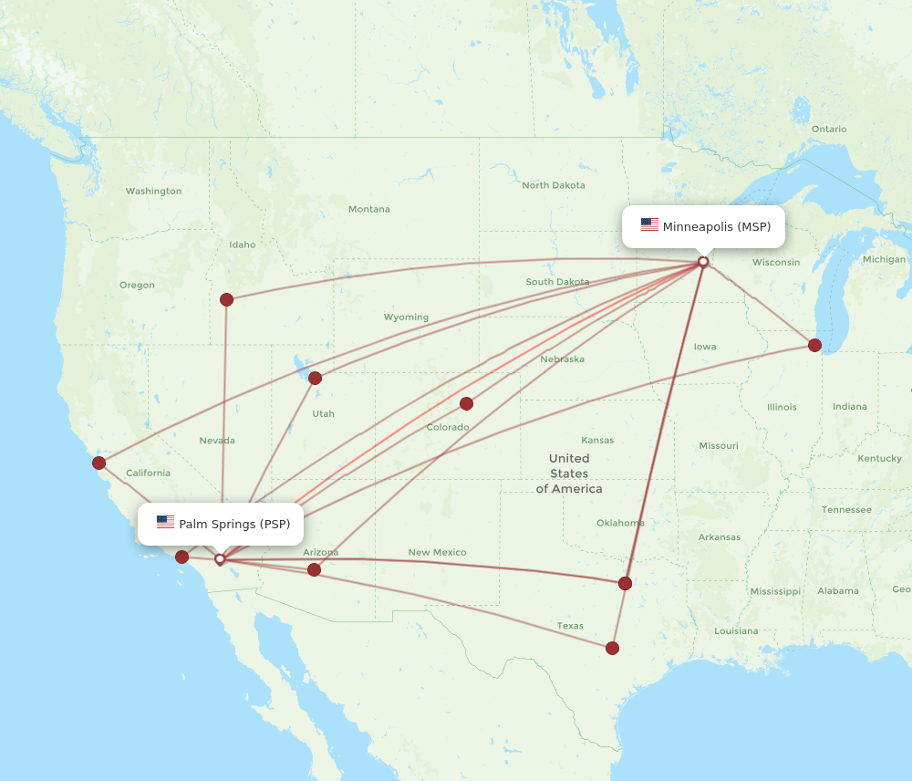 MSP to PSP flights and routes map
