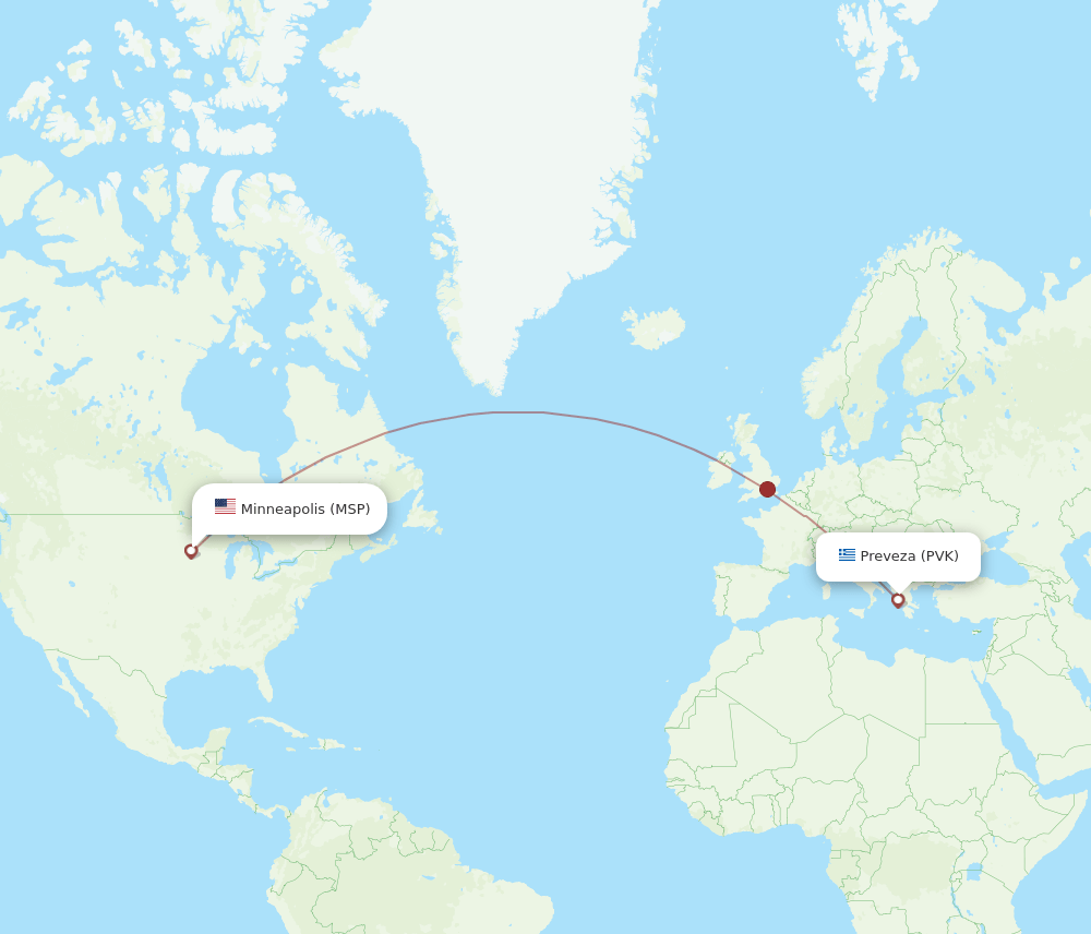 MSP to PVK flights and routes map