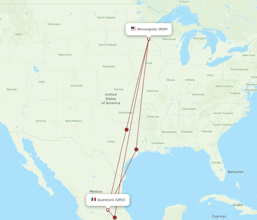 MSP-QRO flight routes
