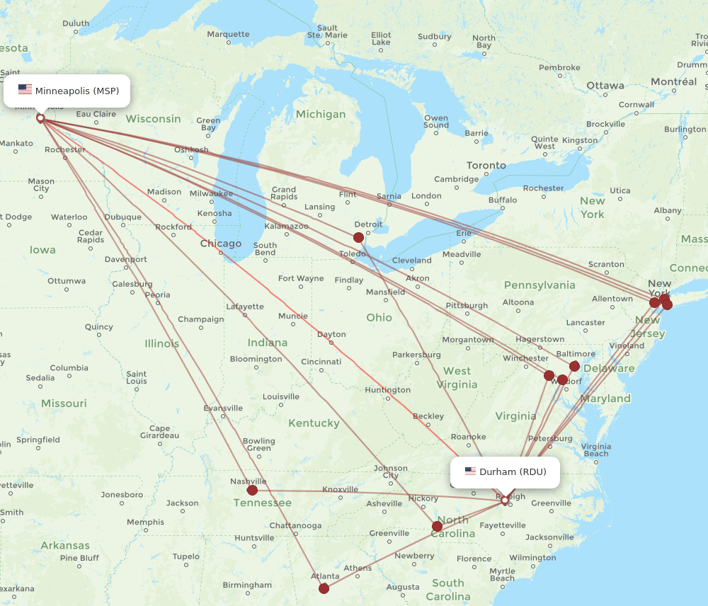 MSP-RDU flight routes