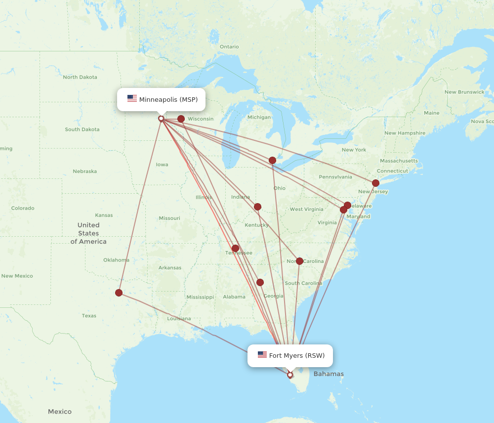 MSP to RSW flights and routes map