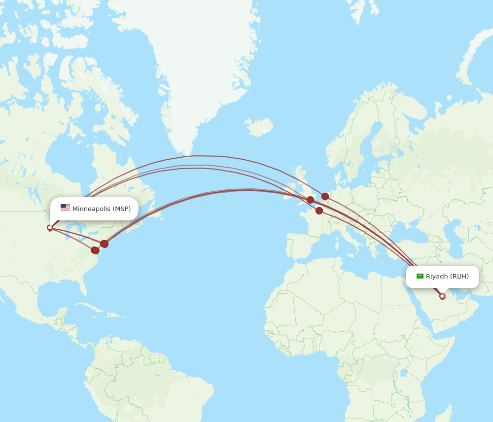 MSP-RUH flight routes