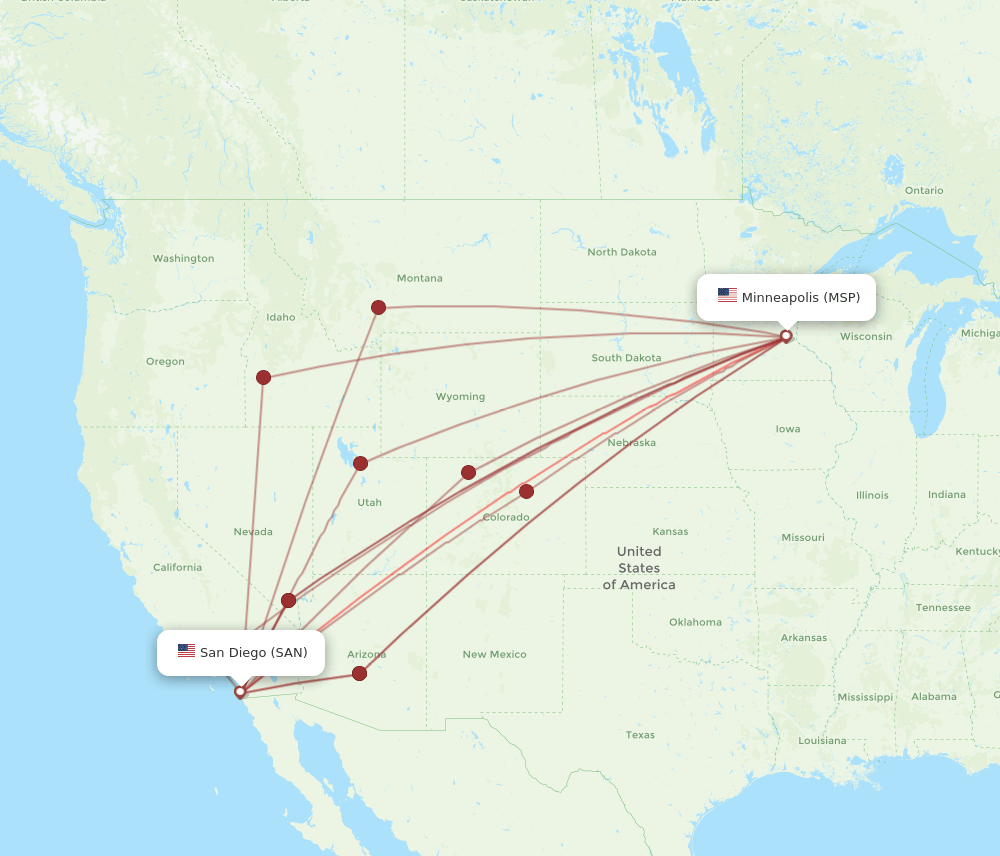 MSP-SAN flight routes