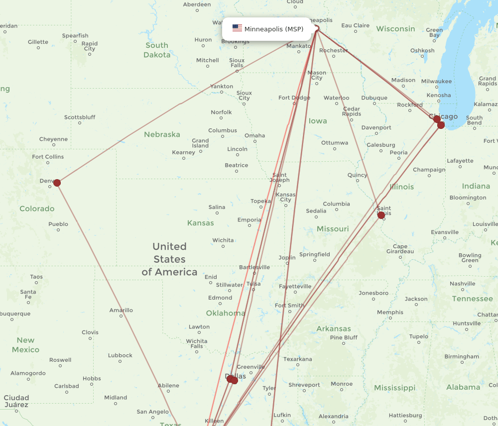 MSP-SAT flight routes