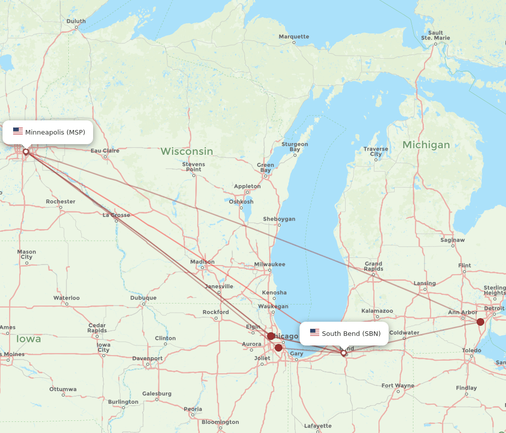 MSP-SBN flight routes