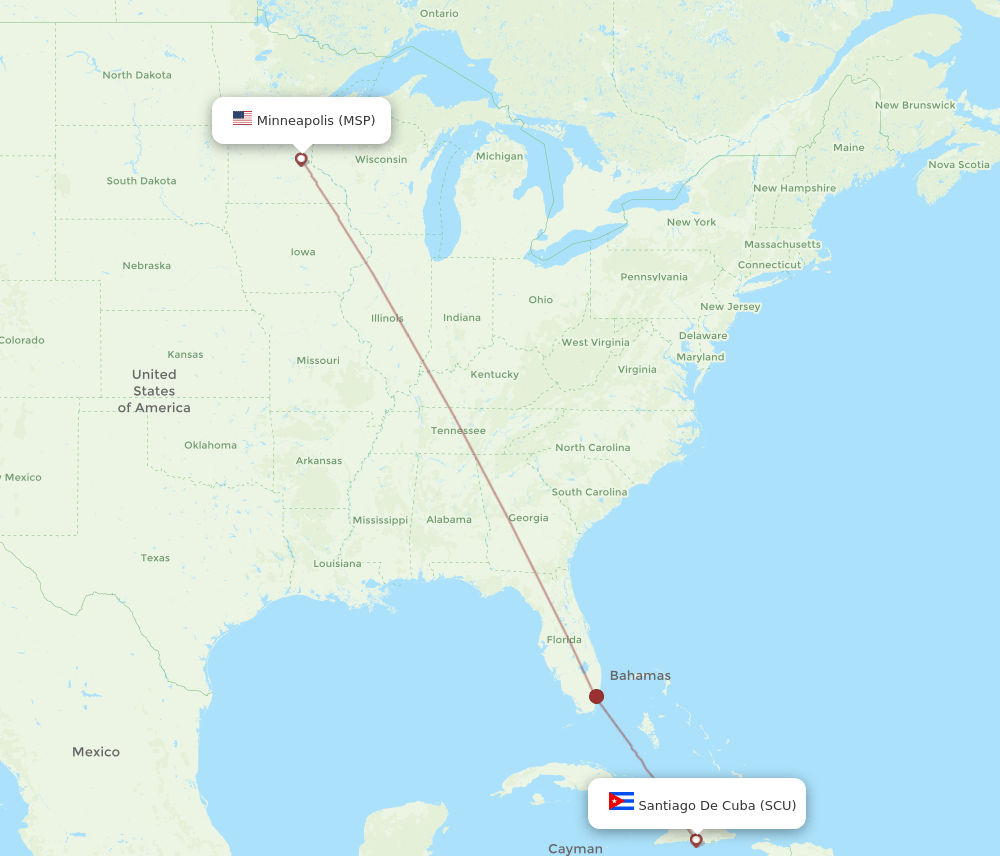 SCU to MSP flights and routes map