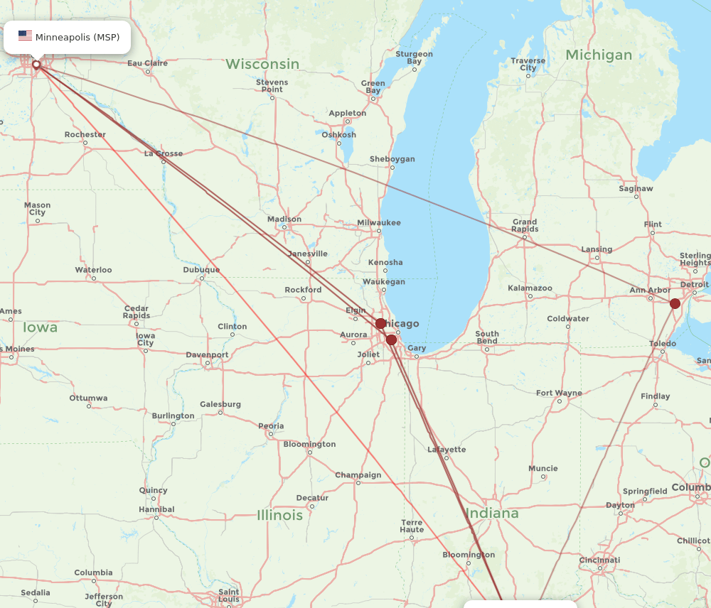 MSP-SDF flight routes