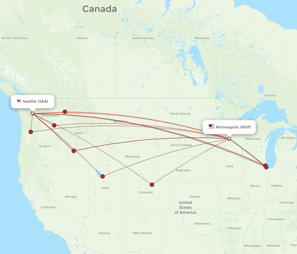 MSP to SEA flights and routes map