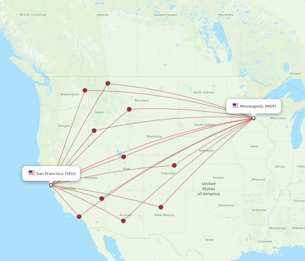 MSP-SFO flight routes