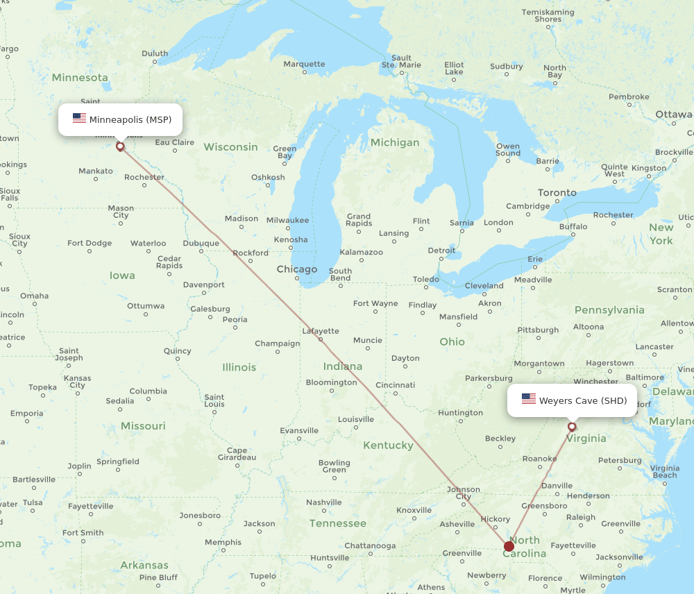 MSP-SHD flight routes
