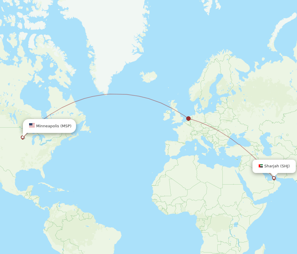 Minneapolis - Sharjah route map and flight paths