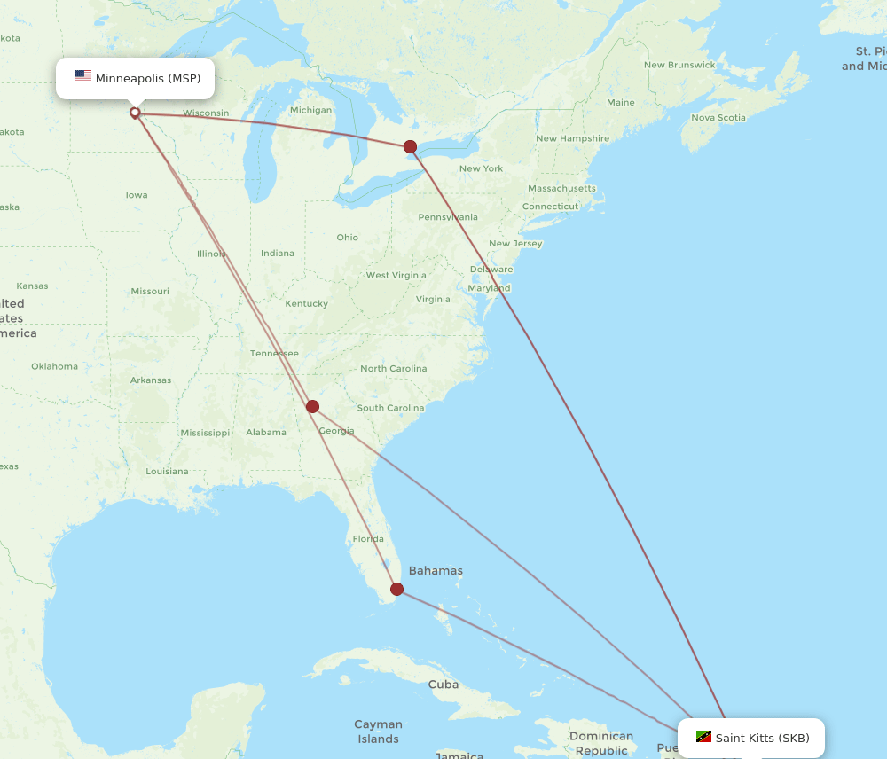 MSP-SKB flight routes