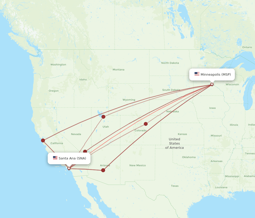 MSP-SNA flight routes