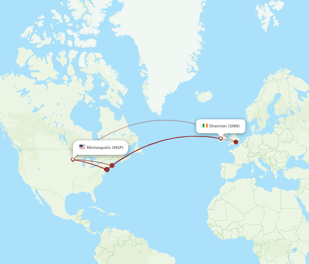 MSP to SNN flights and routes map