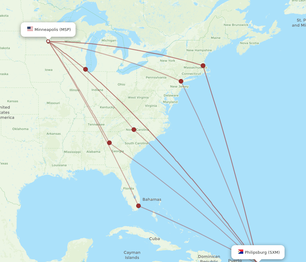 MSP-SXM flight routes