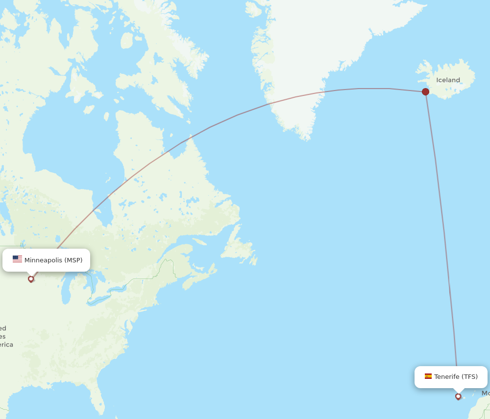MSP to TFS flights and routes map