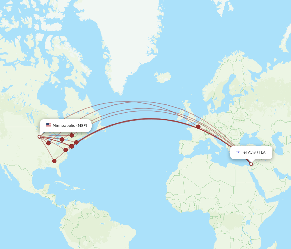 MSP to TLV flights and routes map