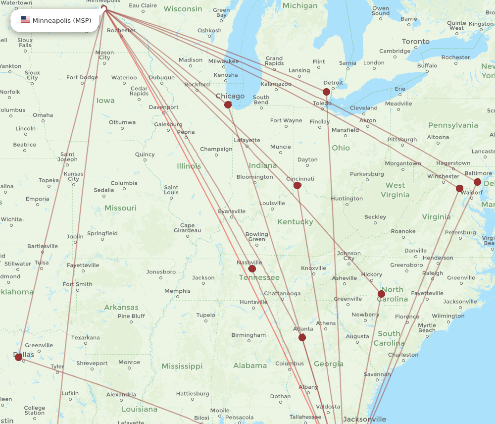 MSP to TPA flights and routes map