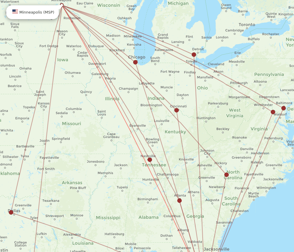 MSP-TPA flight routes