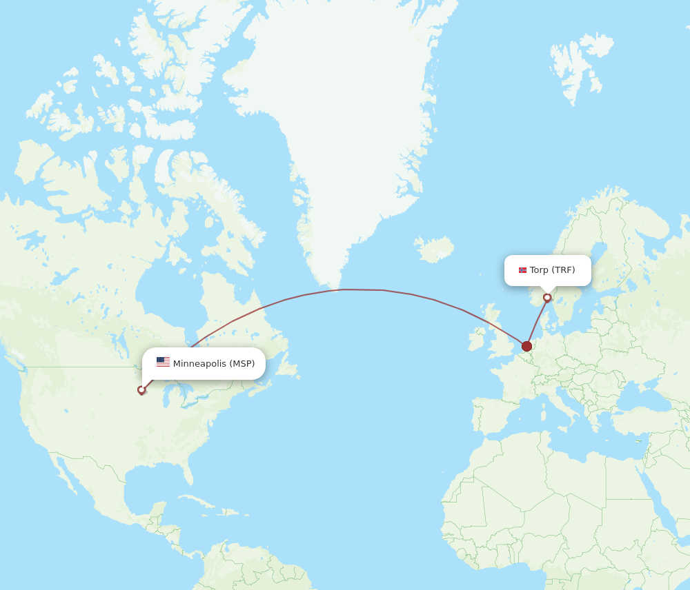 MSP to TRF flights and routes map